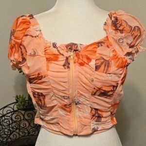 MICHEL Orange Floral Crop Top, Size S